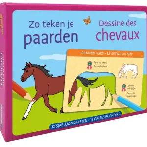 Zo teken je paarden - 12 sjabloonkaarten / Dessine des chevaux – 12 cartes pochoirs Hoge Kwaliteit